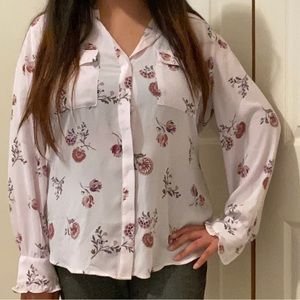 Loft pink floral long sleeve blouse